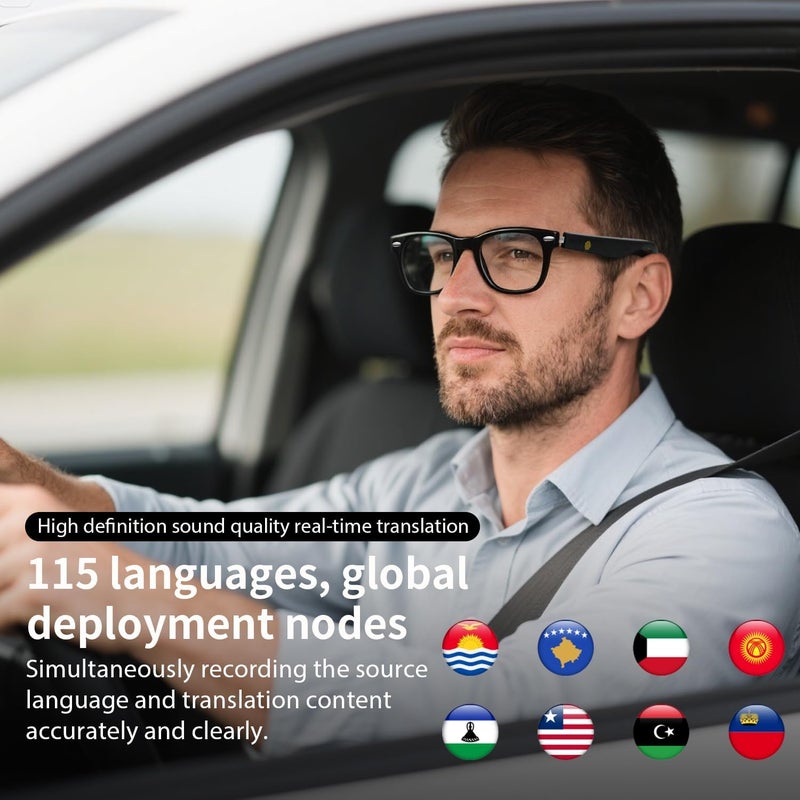 PADOM AI Smart Translation Glasses, Noise Reduction & Anti-Blue Light, Powered By GPT, Support 165+ Languages Multi-Functional Translator Glasses, Unisex Audio Bluetooth Glasses for Work, Travel & Study - Image 3